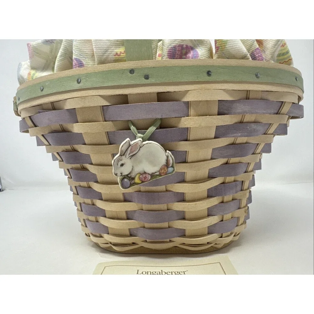 Longaberger 2004 Whitewash Easter Basket + Protector Set, Liner, Bunny Tie On